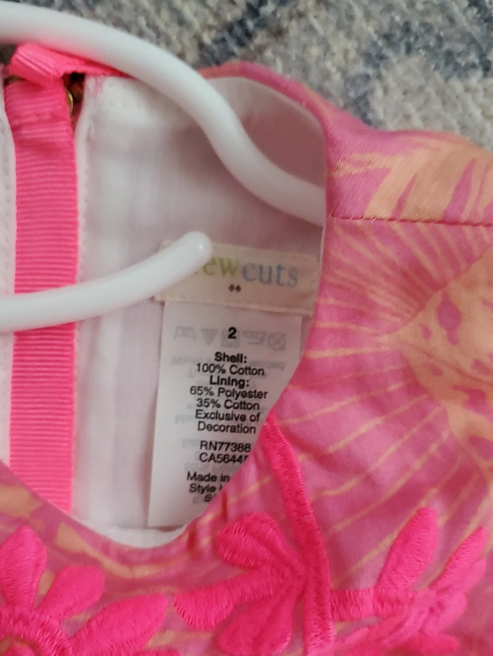 Crewcuts Girls Tropical Pink Orange Embroidered Sleeveless Shift Dress Sz2